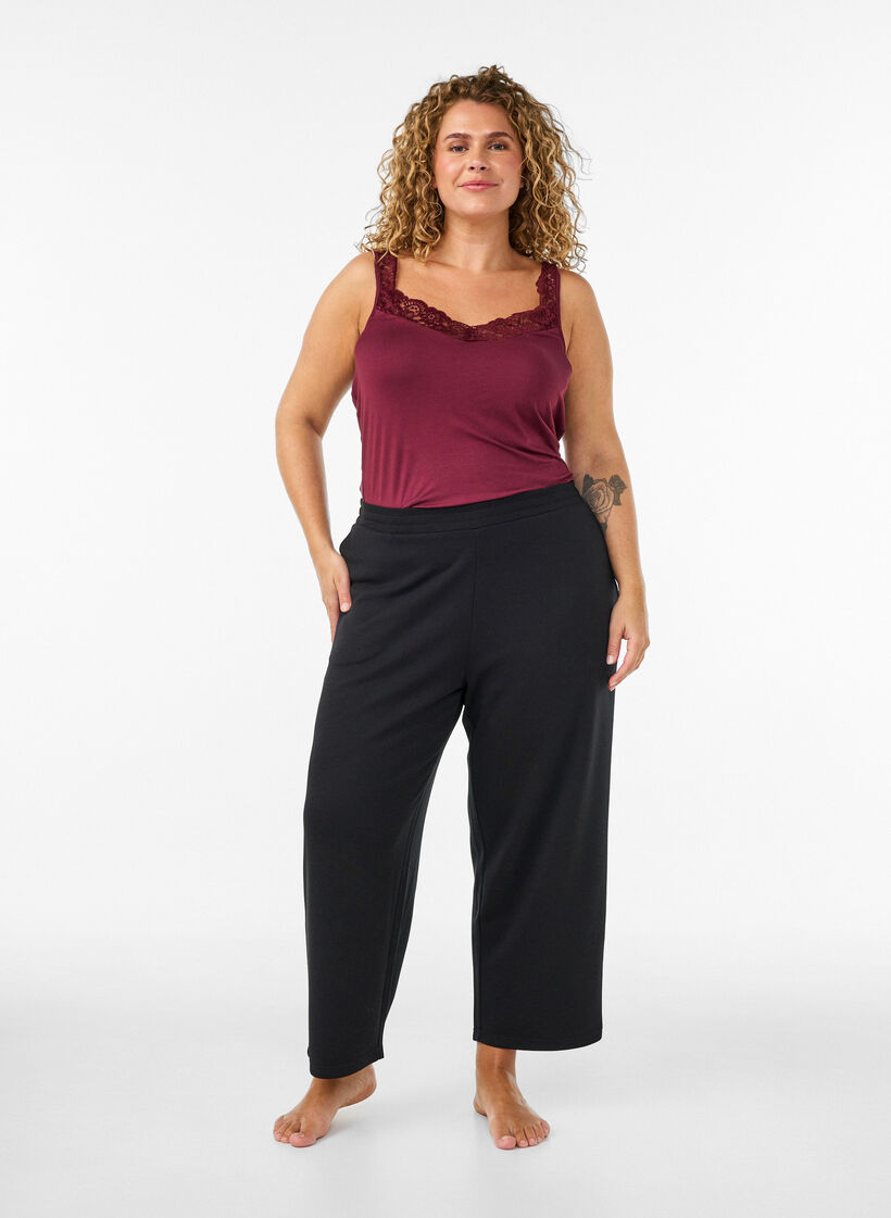 Viscose top with lace edge, Red, Model image number 1