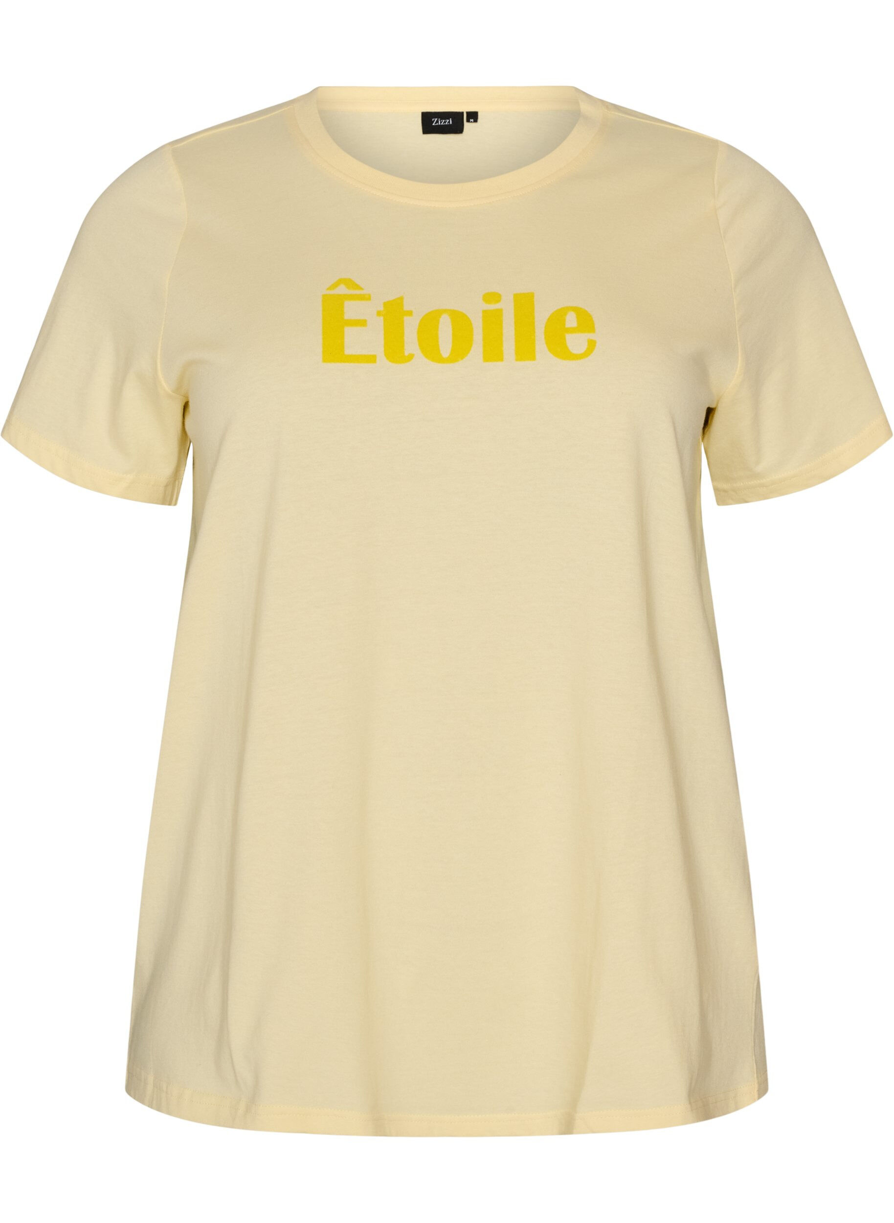ZizzifashionOrganic cotton T-shirt with velour text, Yellow, Packshot image number 0