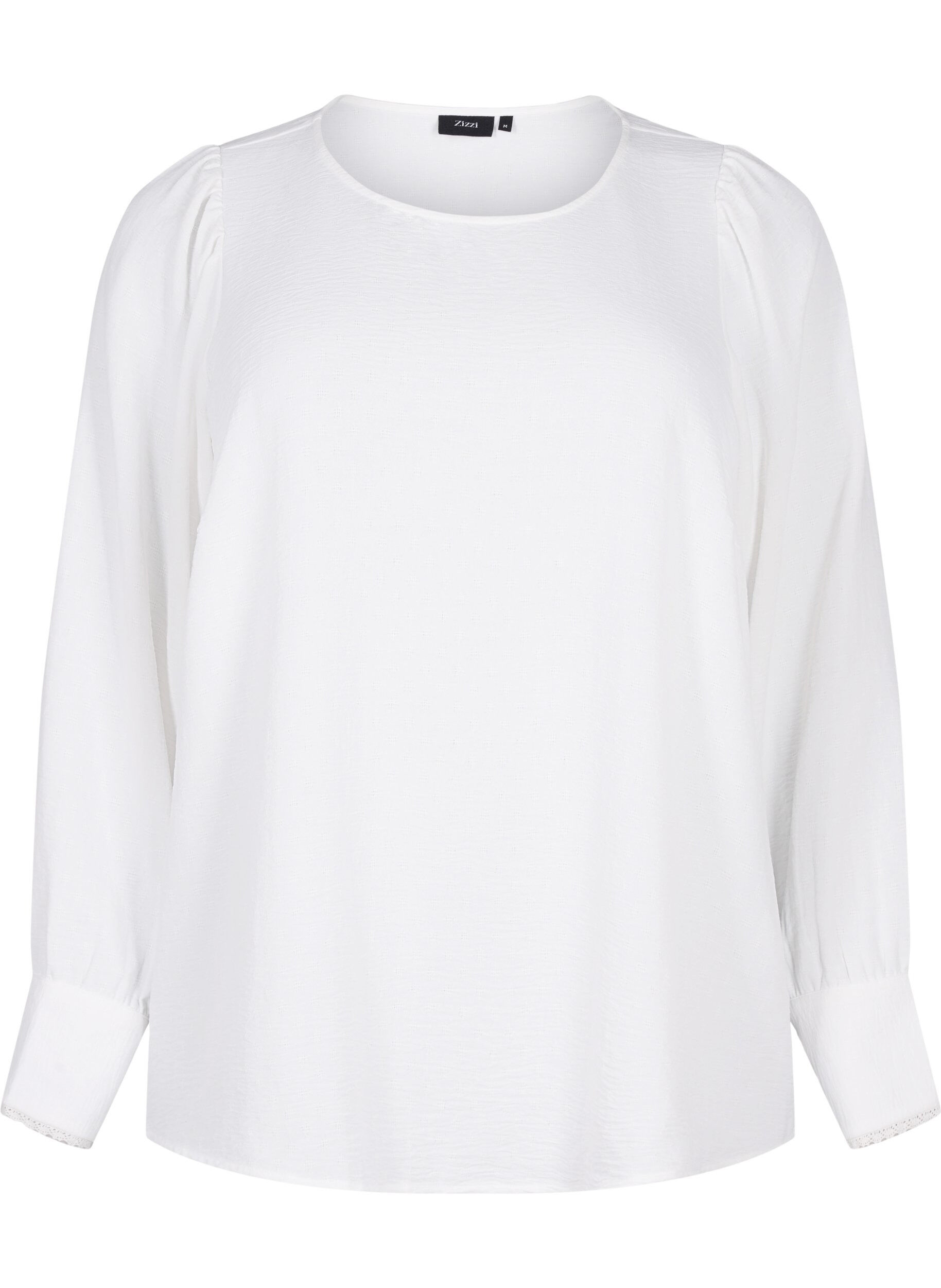 Zizzifashion Long-sleeved blouse with texture, Bright White, Packshot image number 0