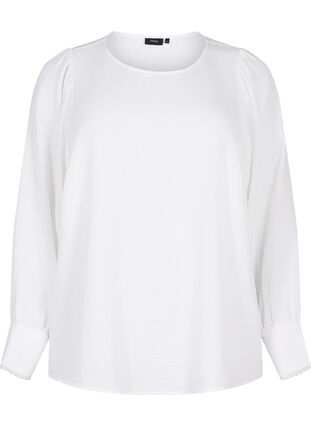 Long-sleeved blouse with texture, Bright White, Packshot image number 0
