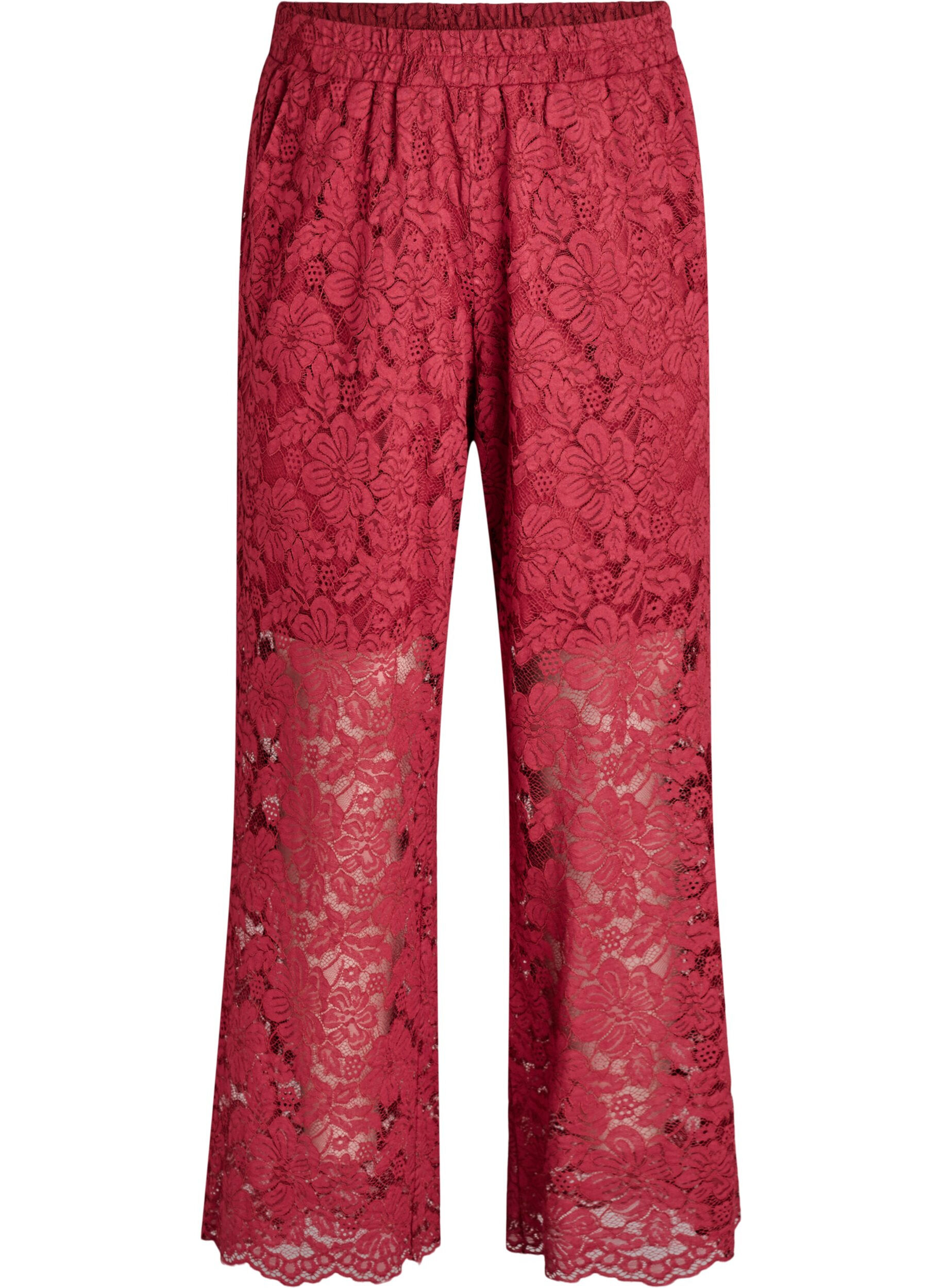 Lace trousers with a high waist and pockets