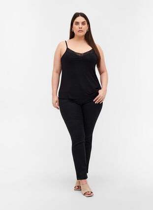 Close-fitting Viscose Top with Lace Edge, Black, Model image number 2