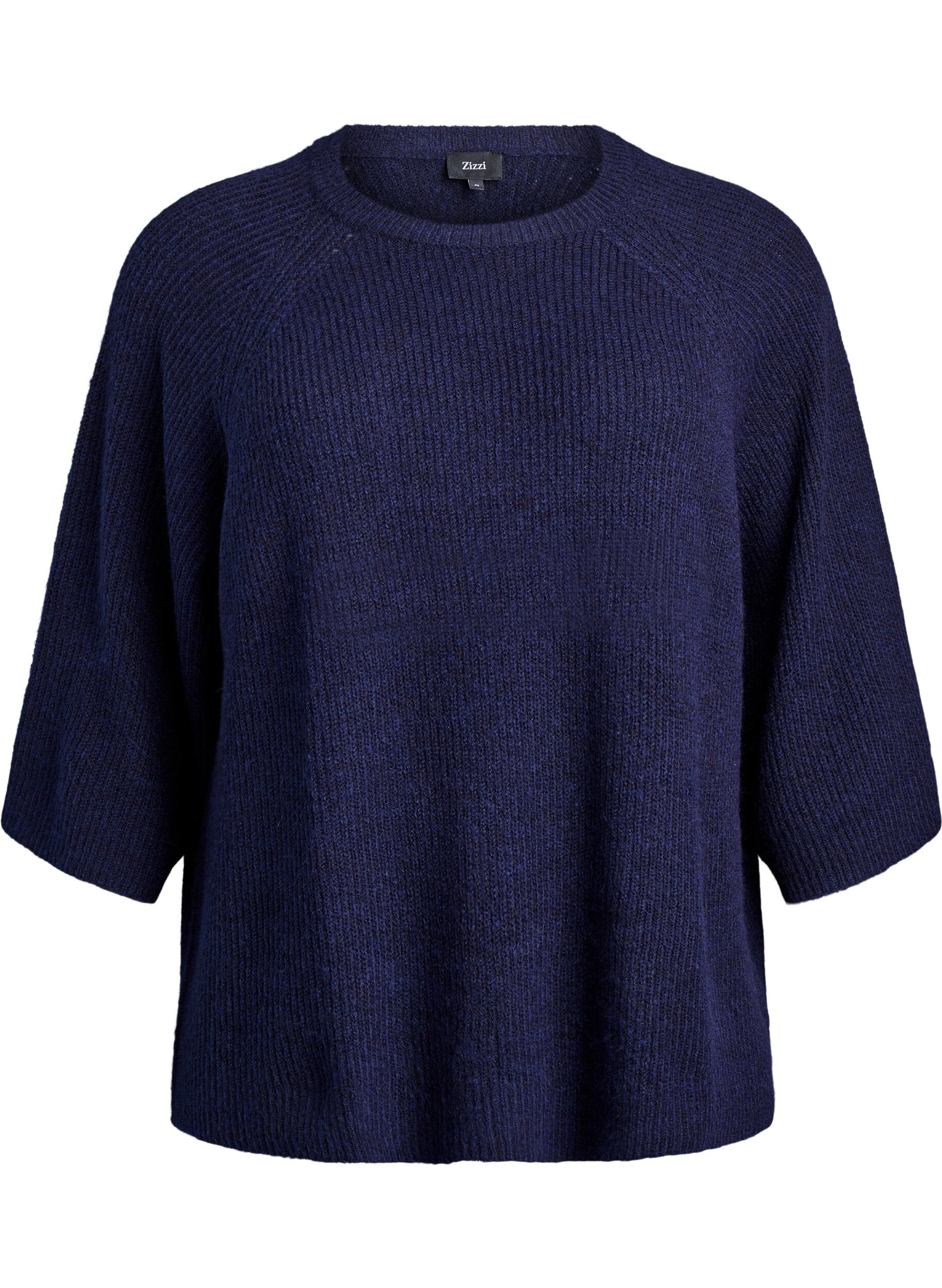 ZizzifashionRibbed jumper with 3/4 sleeves, Blue, Packshot image number 0