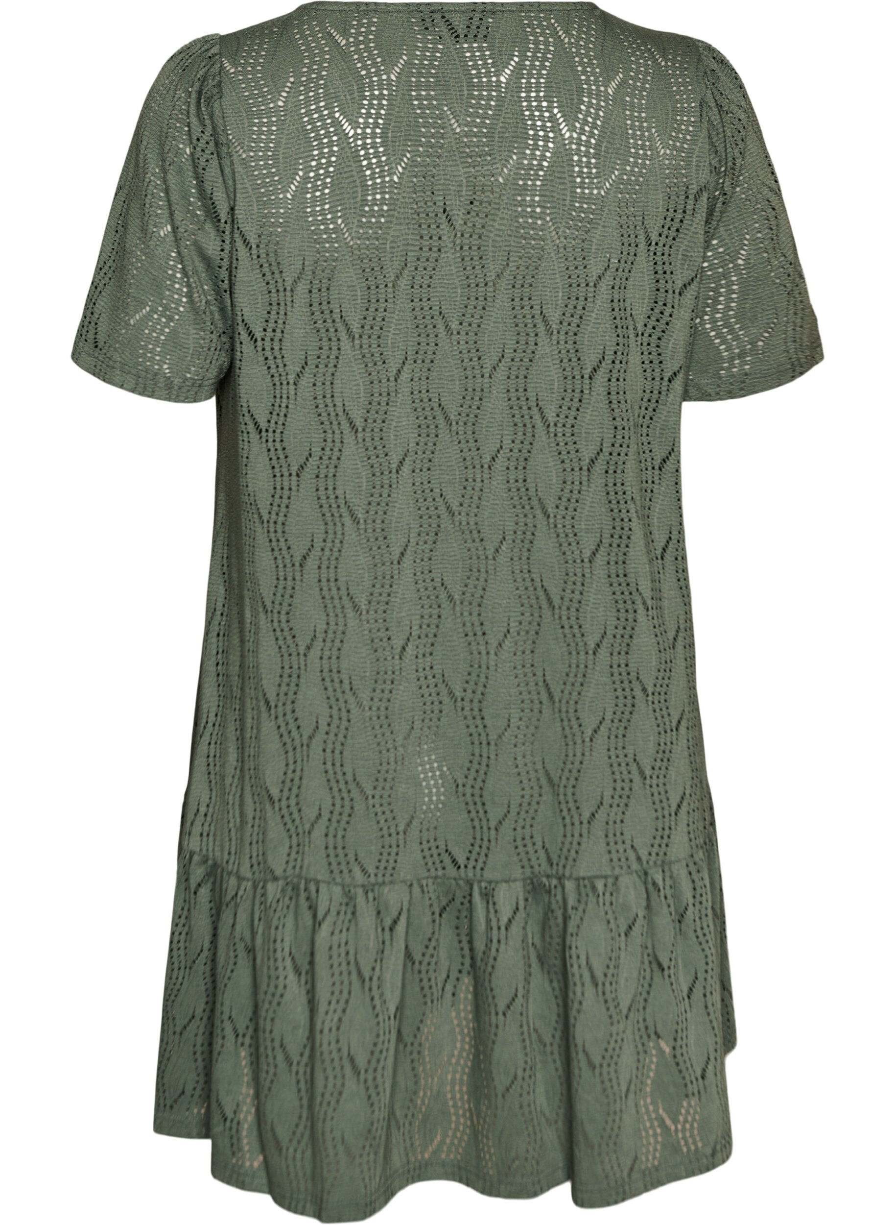 Zizzifashion Short jersey dress with eyelet embroidery, Green, Packshot image number 1