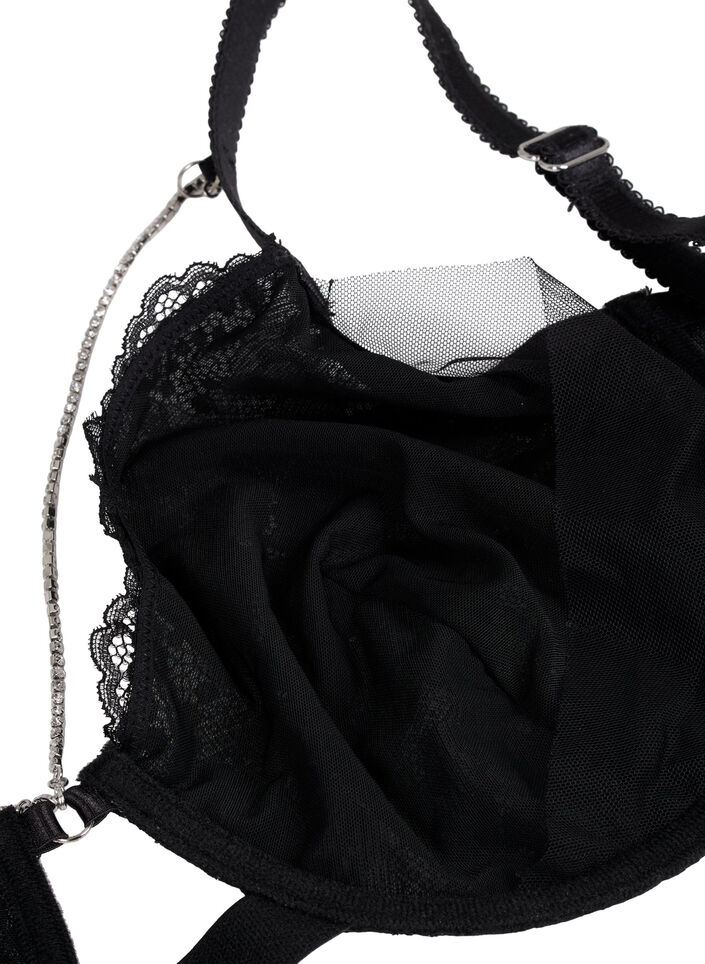 Full coverage lace bra with chain detail, Black, Packshot image number 3