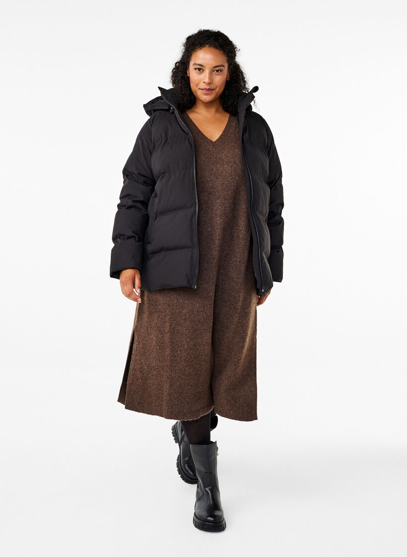 Short puffer jacket with hood, Black, Model image number 1