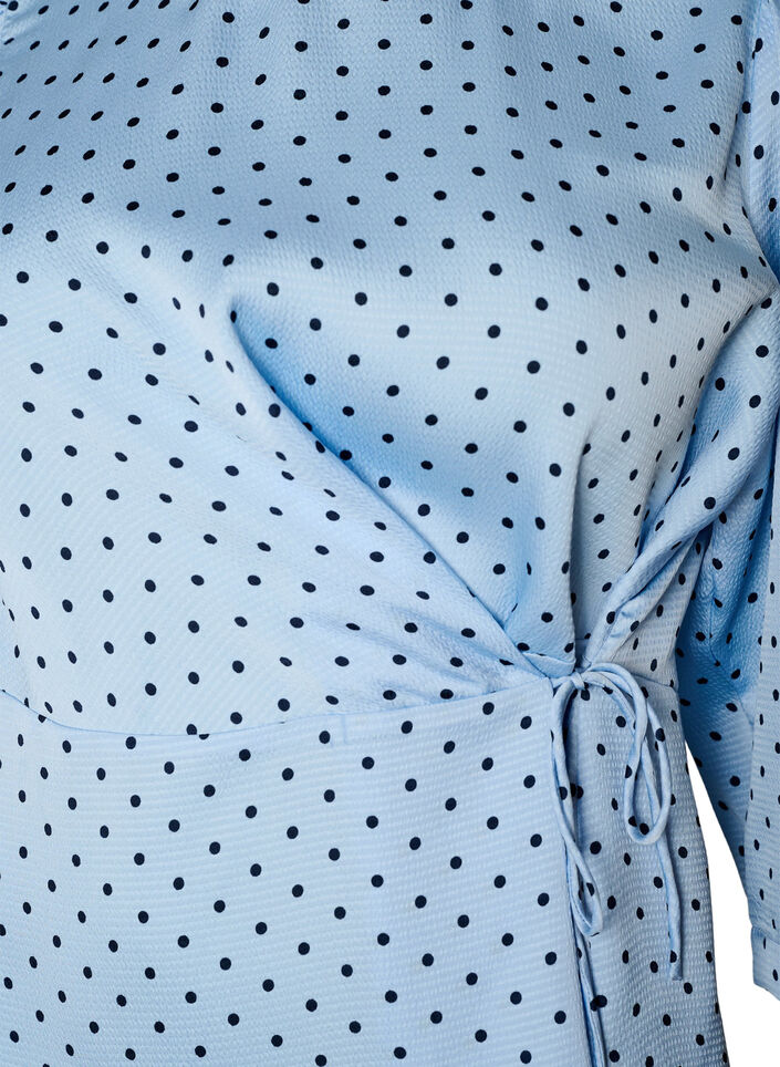 Polka dot blouse with tie-fastening and 3/4-sleeves, Light Blue, Packshot image number 2