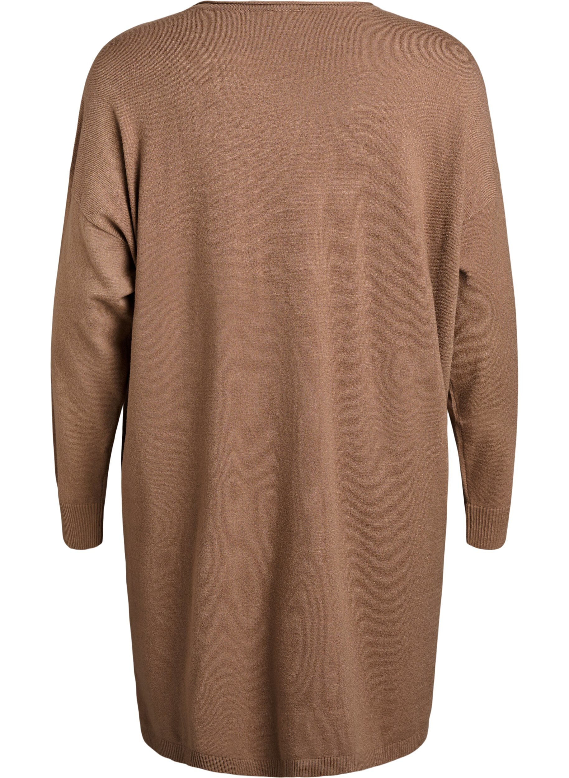 Zizzifashion Short knit dress with centre seam and pockets, Brown, Packshot image number 1
