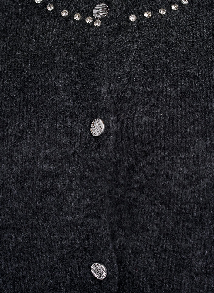 Cardigan with rhinestones and decorative buttons, Dark Grey, Packshot image number 2