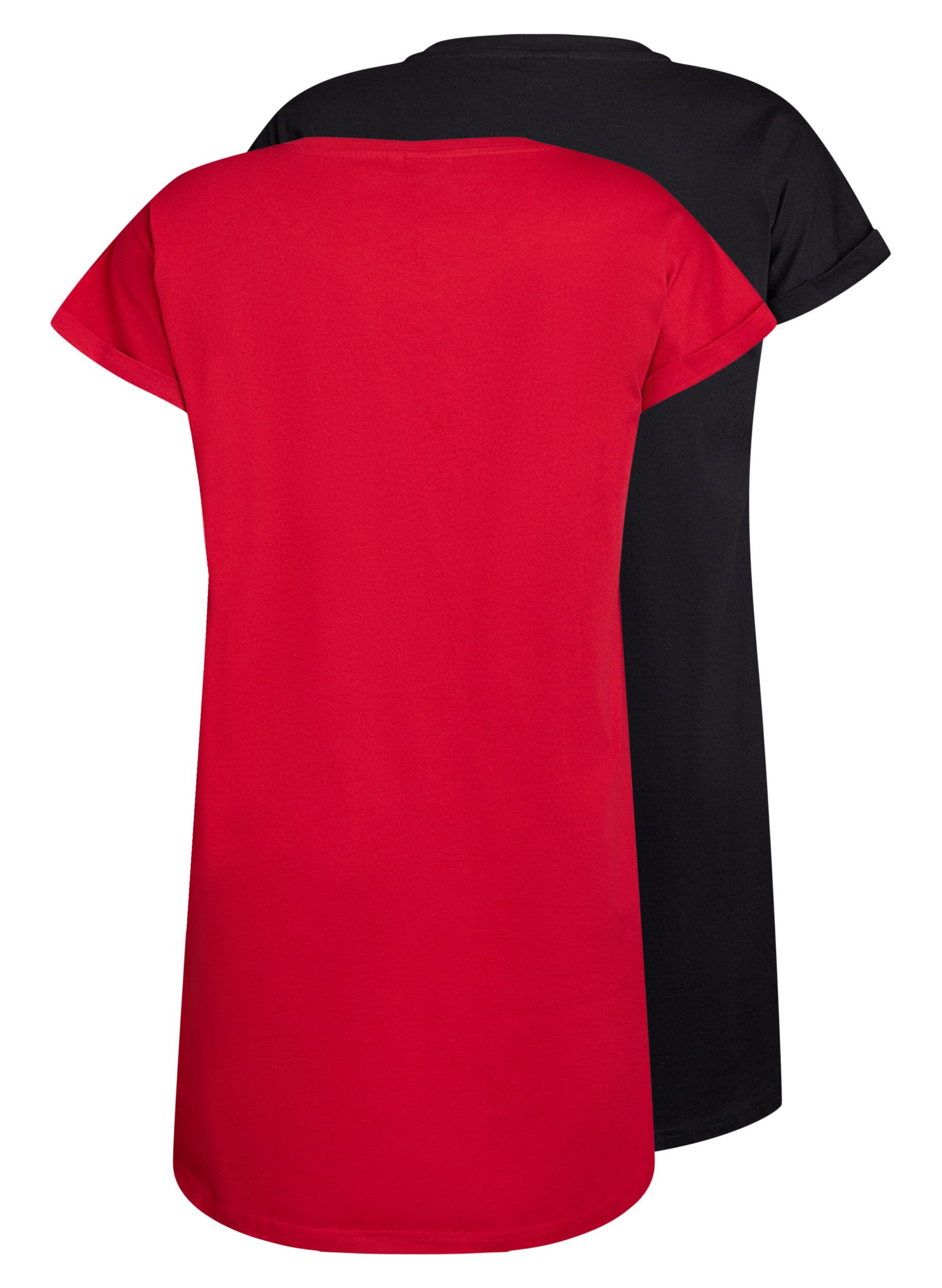 Zizzifashion 2-pack T-shirt dress with short sleeves, Red, Packshot image number 1