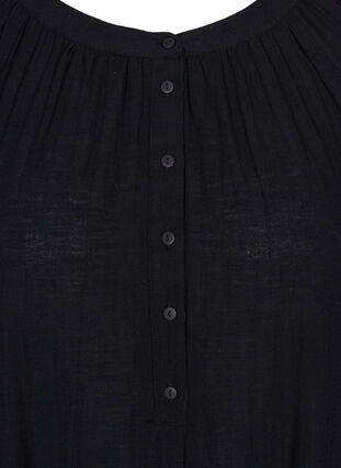 Cotton tunic with buttons and 3/4 sleeves, Black, Packshot image number 2