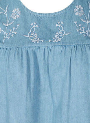 Short-sleeved blouse with embroidery, Light blue denim ASS, Packshot image number 2