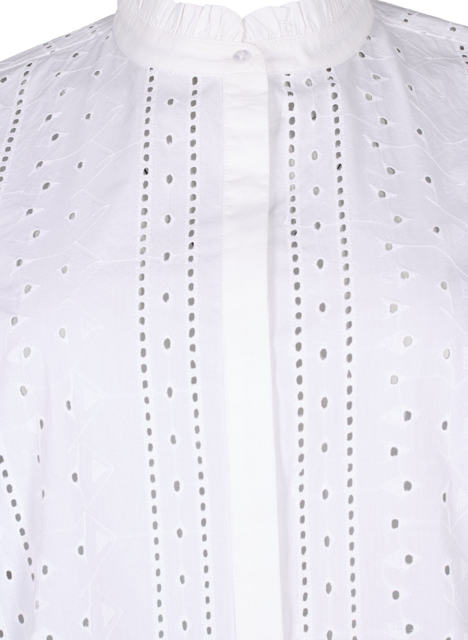 Zizzifashion Cotton shirt with hole pattern, Bright White, Packshot image number 2