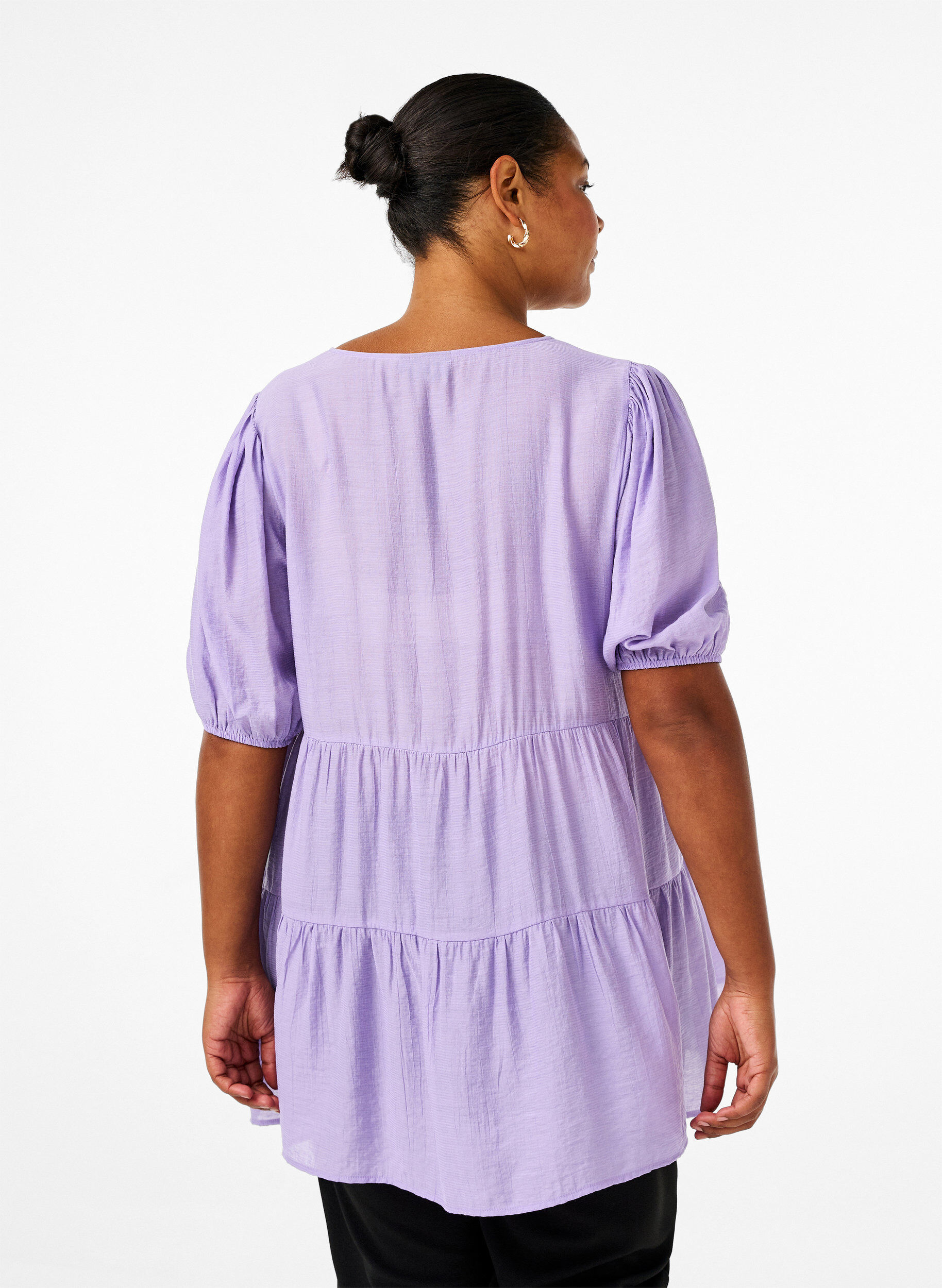 Zizzifashion A-line viscose tunic with lace-up detail, Purple, Model image number 2
