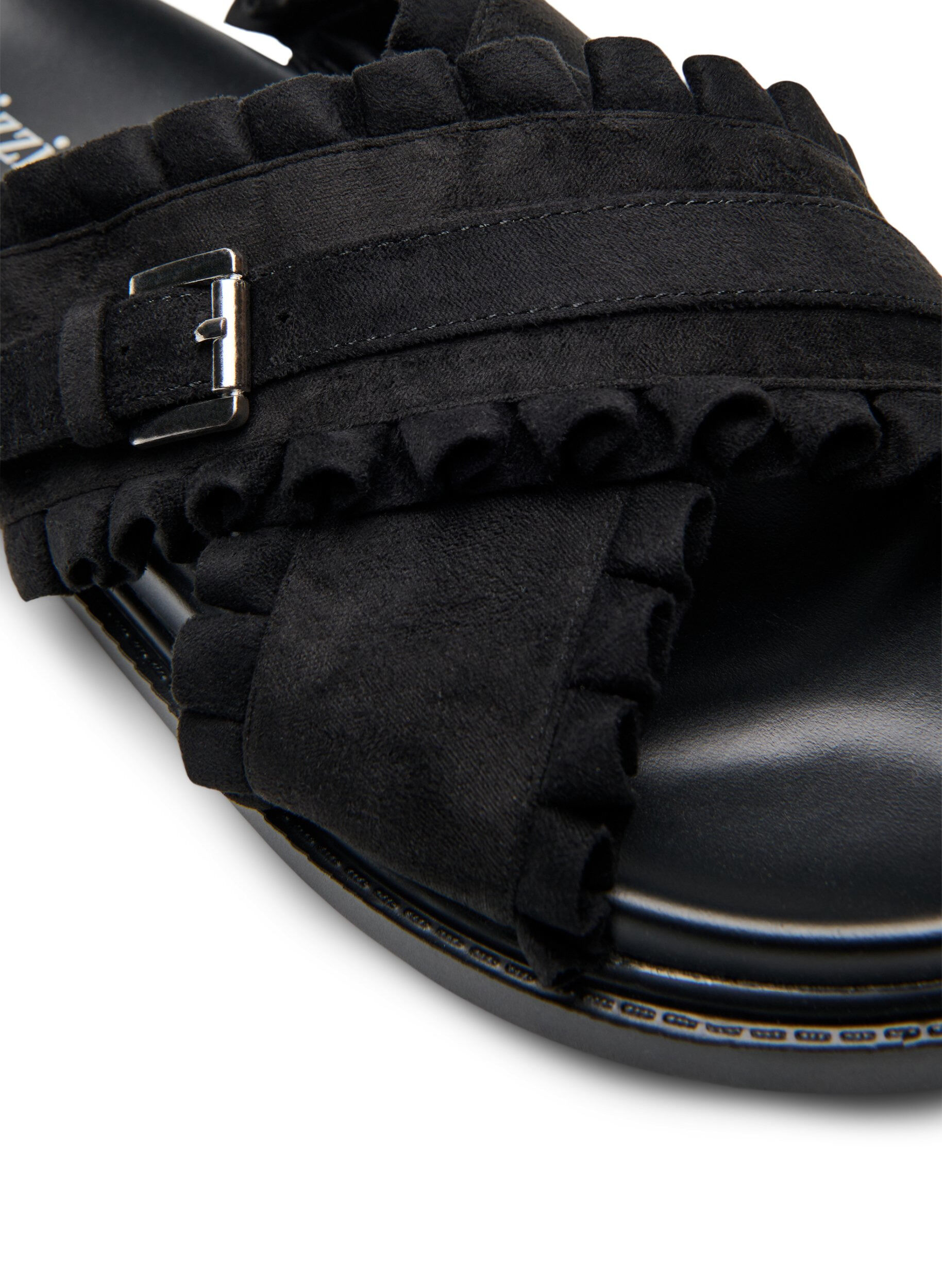 Zizzifashion Wide fit - Sandal with criss-cross straps and ruffle edges, Black, Packshot image number 3