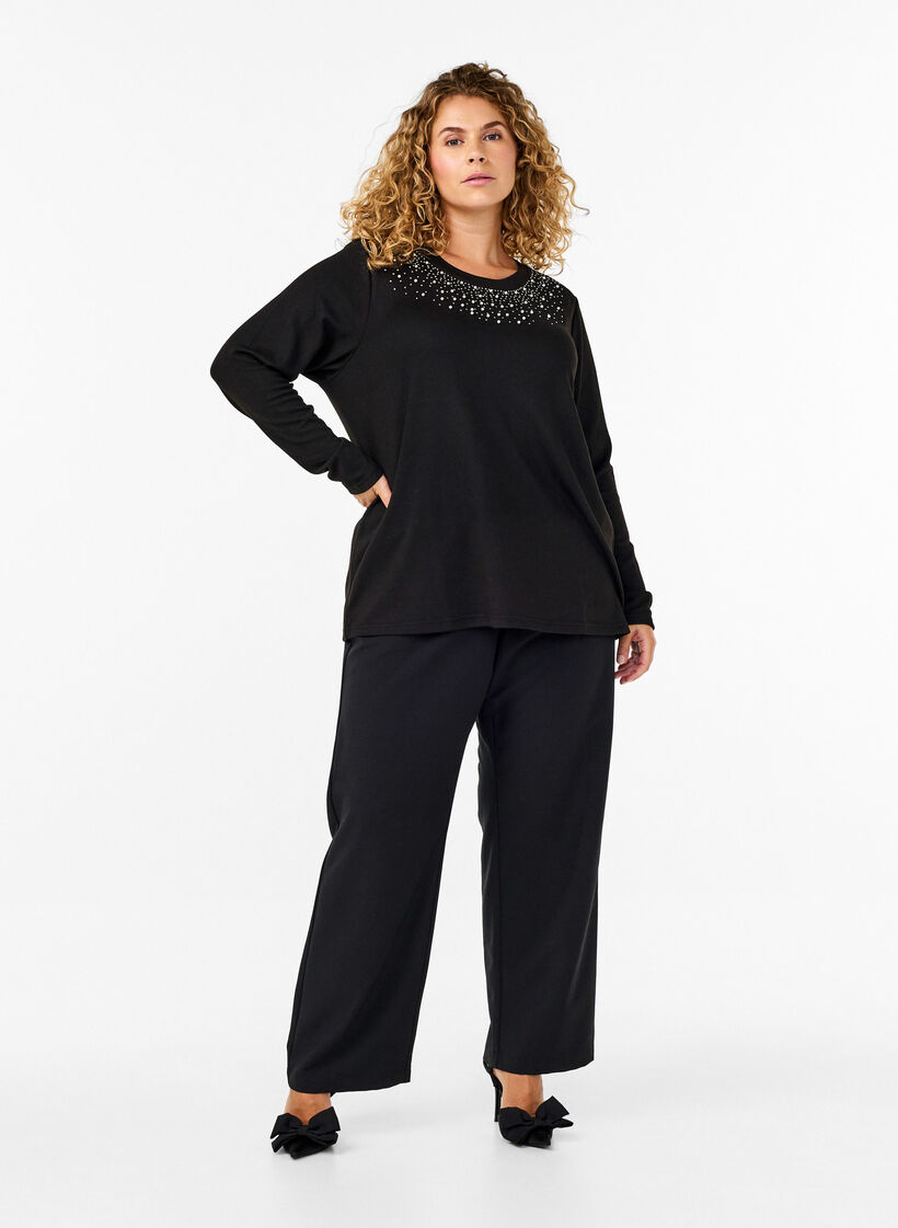 Blouse with pearl embellishment, Black, Model image number 2