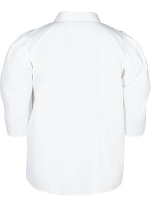 Cotton shirt with 3/4 length puff sleeves, Bright White, Packshot image number 1