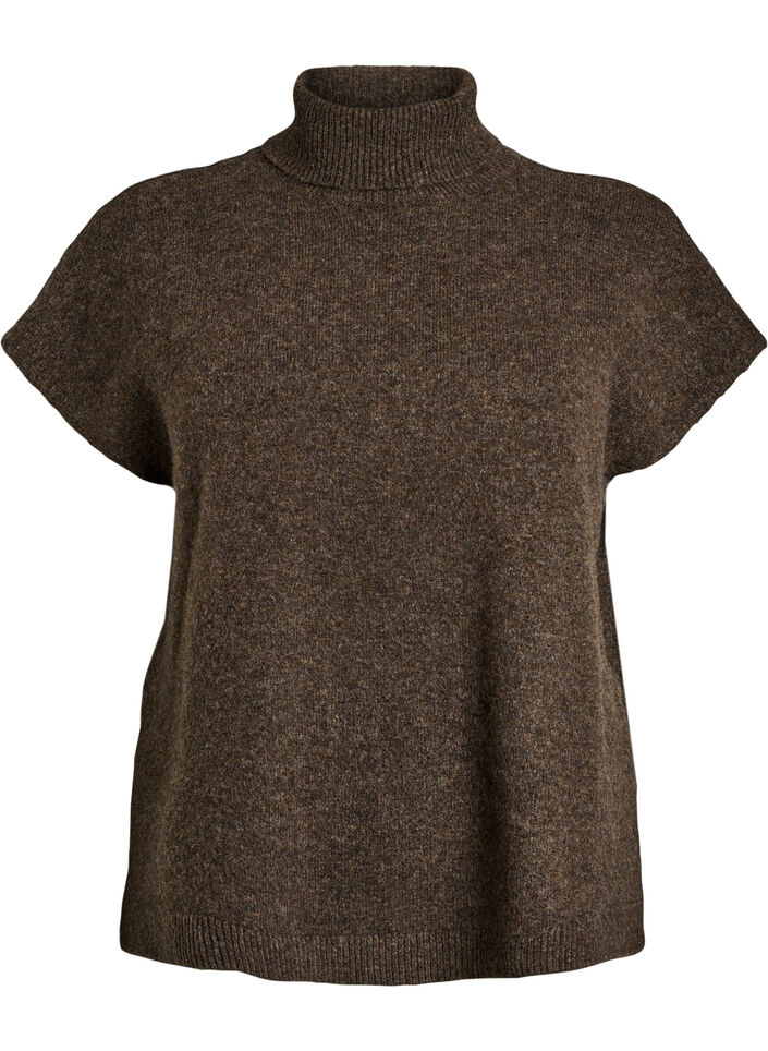 Knitted vest with turtleneck, Brown, Packshot image number 0