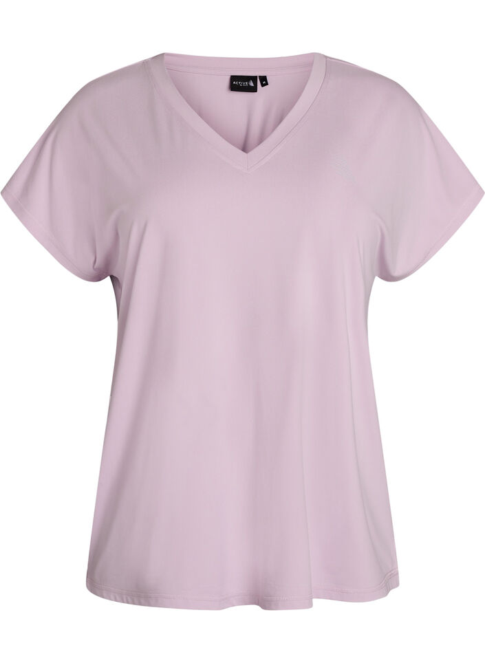Loose training t-shirt with v-neck, Purple, Packshot image number 0