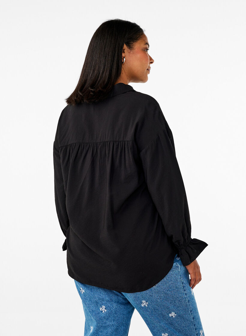 Shirt with long sleeves and ruffle details, Black, Model image number 2