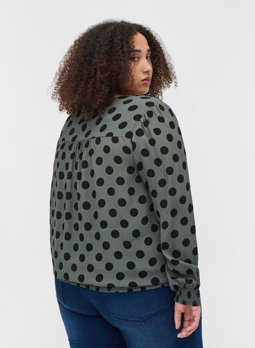 Polka dot viscose blouse with smock, Thyme Dot, Model image number 1