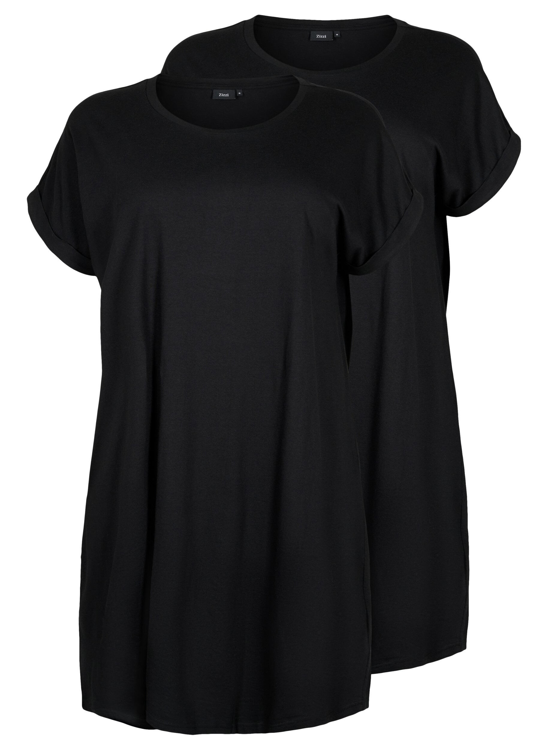 Zizzifashion 2-pack cotton dress with short sleeves, Black/Black, Packshot image number 0