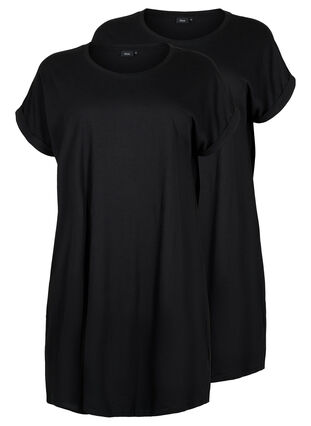 2-pack cotton dress with short sleeves, Black/Black, Packshot image number 0