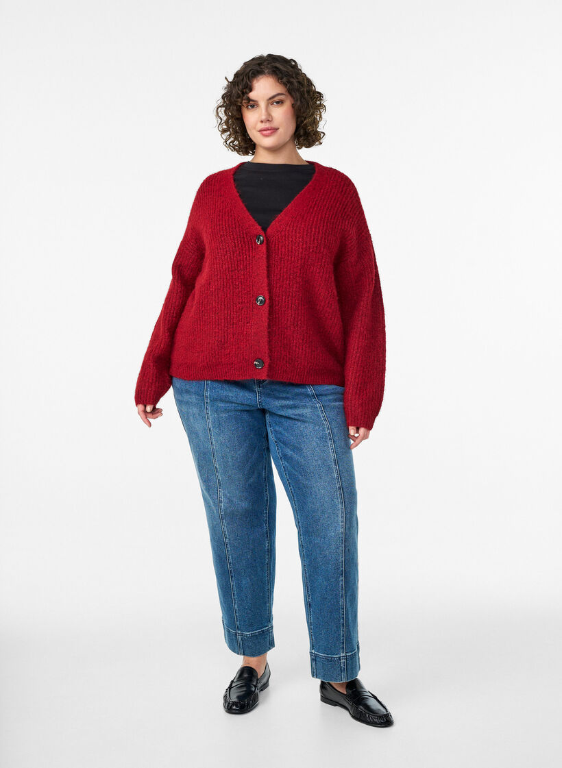 Knit cardigan with v-neck, Red, Model image number 1
