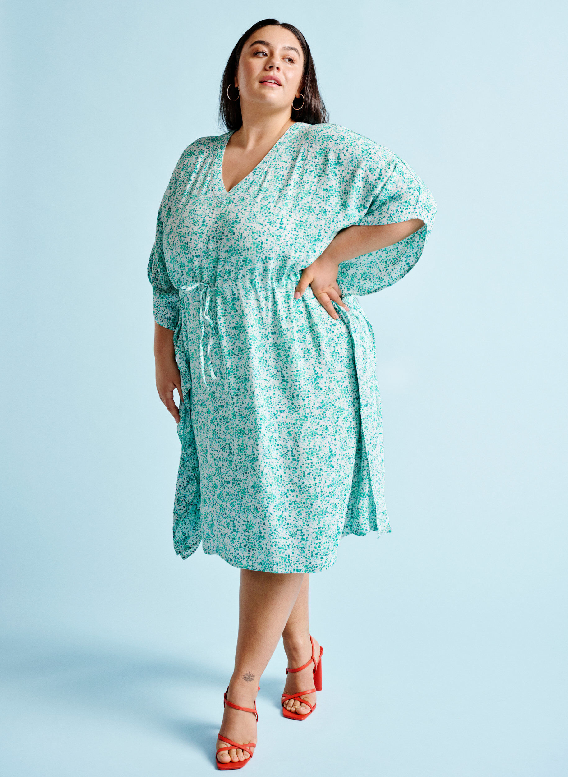 Zizzifashion Viscose caftan dress with print, Green Dot, Image image number 0