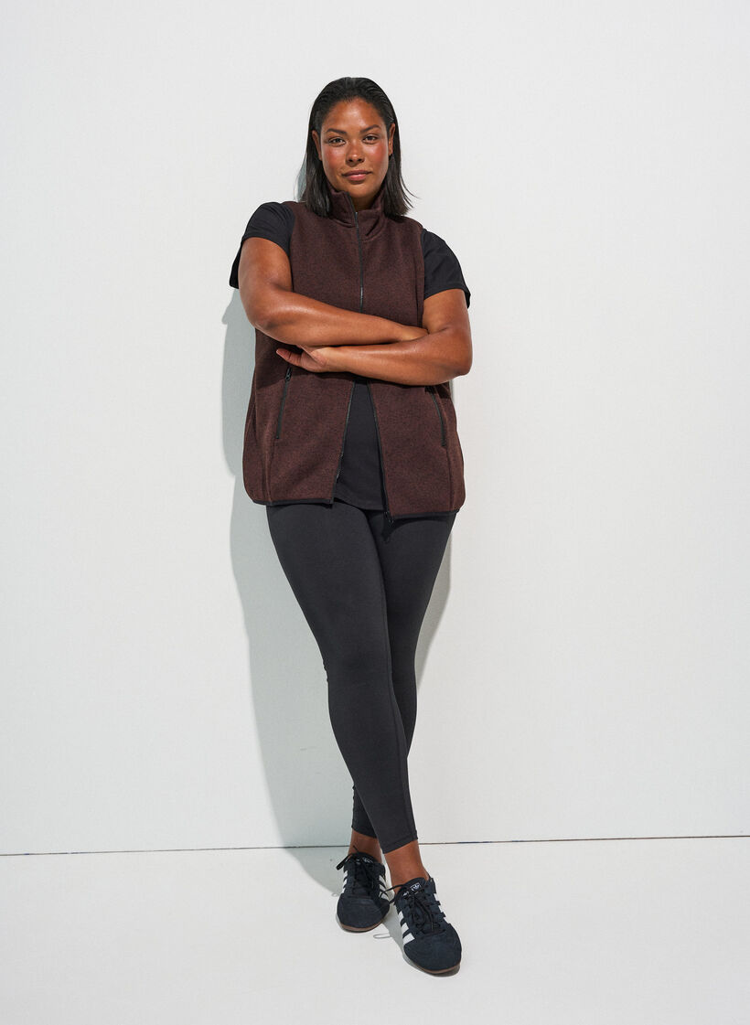 Vest with high neck and zipper, Brown, Model image number 0