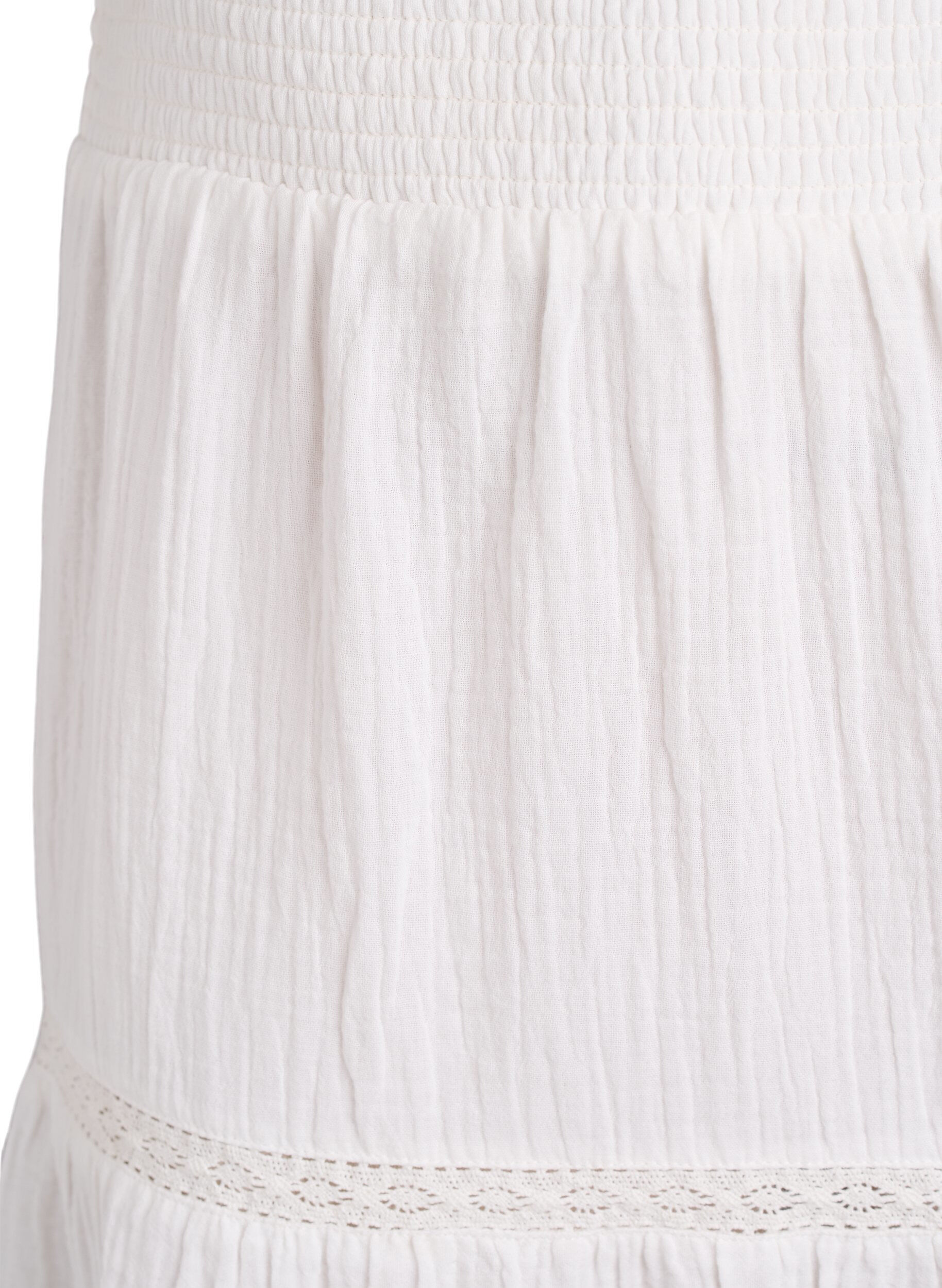 Zizzifashion A-line midi skirt in cotton muslin with crochet band, White, Packshot image number 2