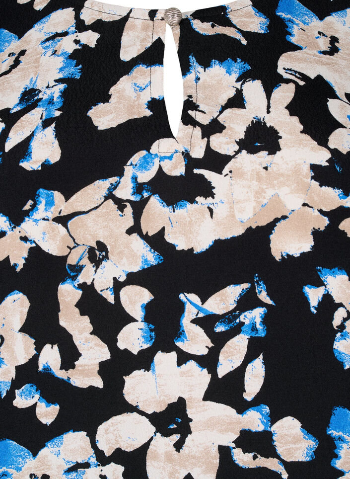 Viscose blouse with print and smock, Black, Packshot image number 2