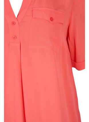 Viscose tunic with short sleeves, Hot Coral, Packshot image number 2