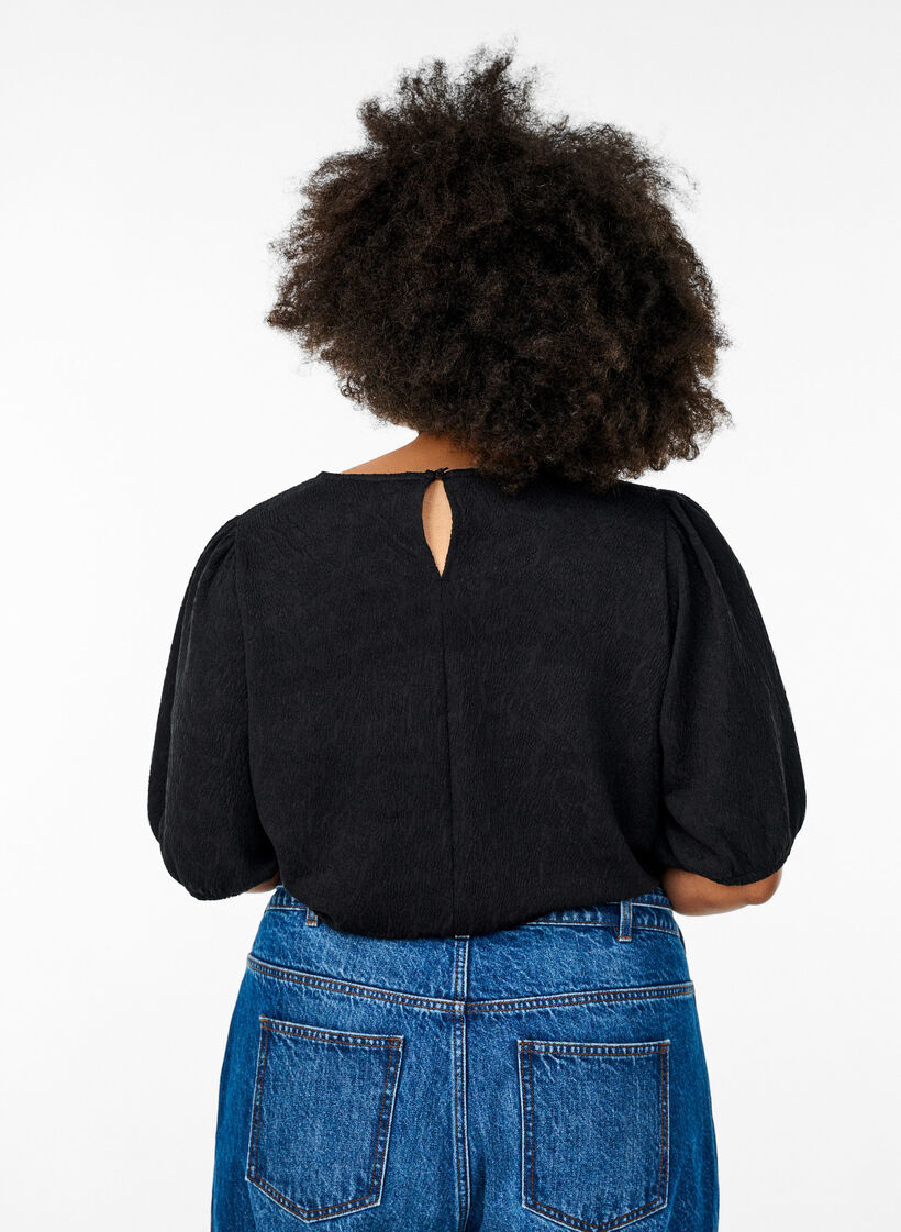 Structured blouse with short sleeves, Black, Model image number 2