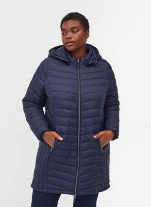 Quilted lightweight jacket with detachable hood and pockets, Navy Blazer, Model image number 0