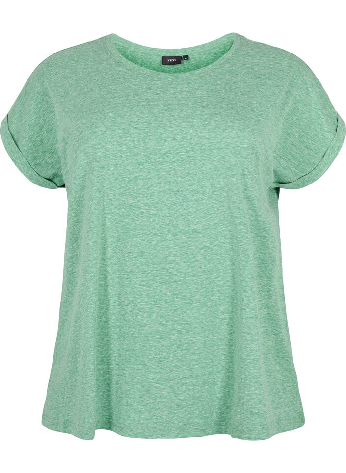 Melange t-shirt with short sleeves, Green, Packshot image number 0
