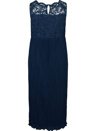 Sleeveless maxi dress with pleats and lace, Night Sky, Packshot image number 1