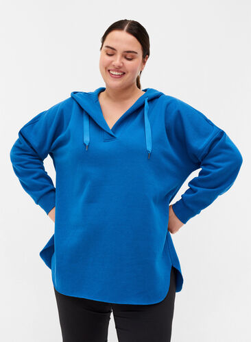 Sweatshirt with hood and slits, Daphne Blue, Model image number 0