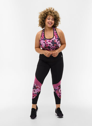 Cropped sports tights with print details, Flower Print, Model image number 0
