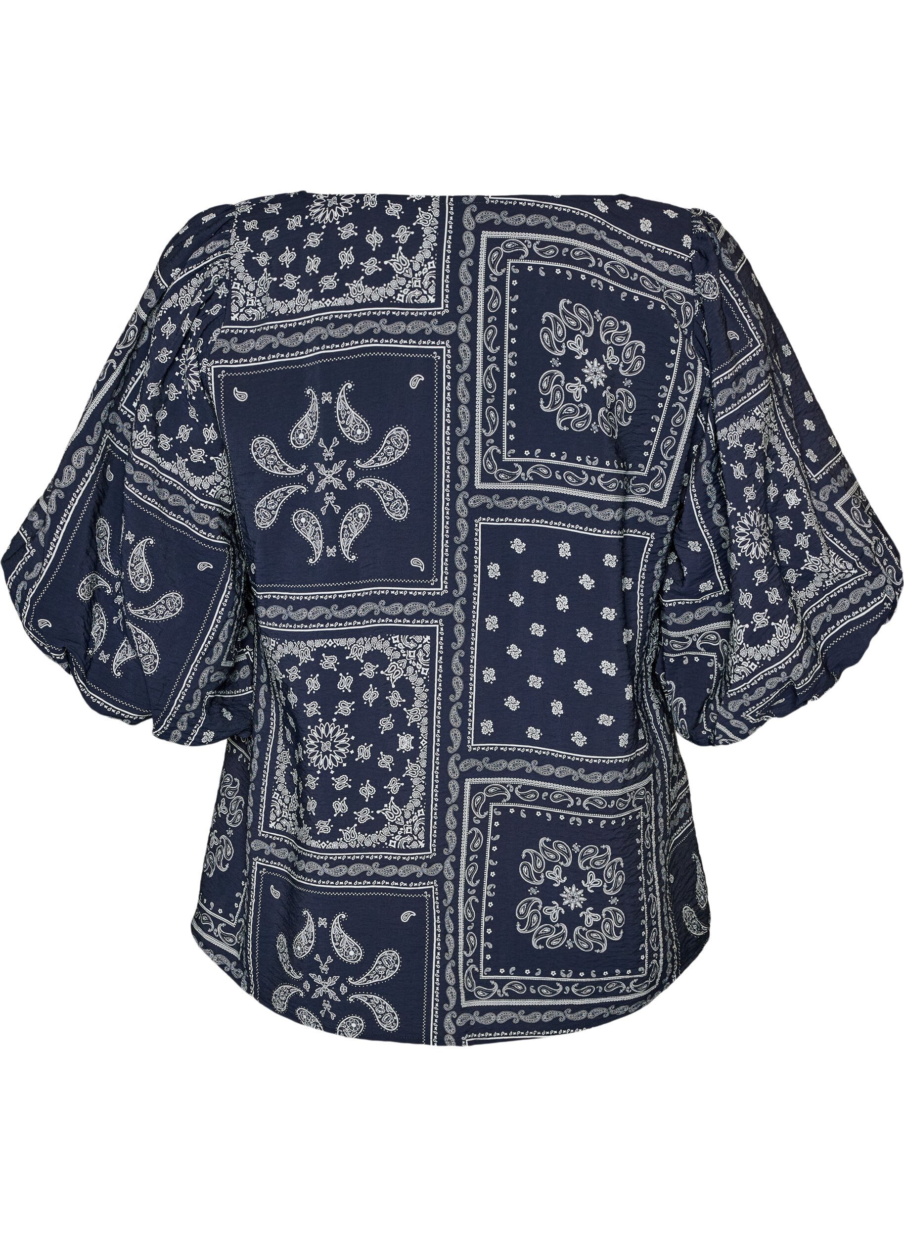 Zizzifashion Viscose blouse with paisley print and balloon sleeves, Blue, Packshot image number 1