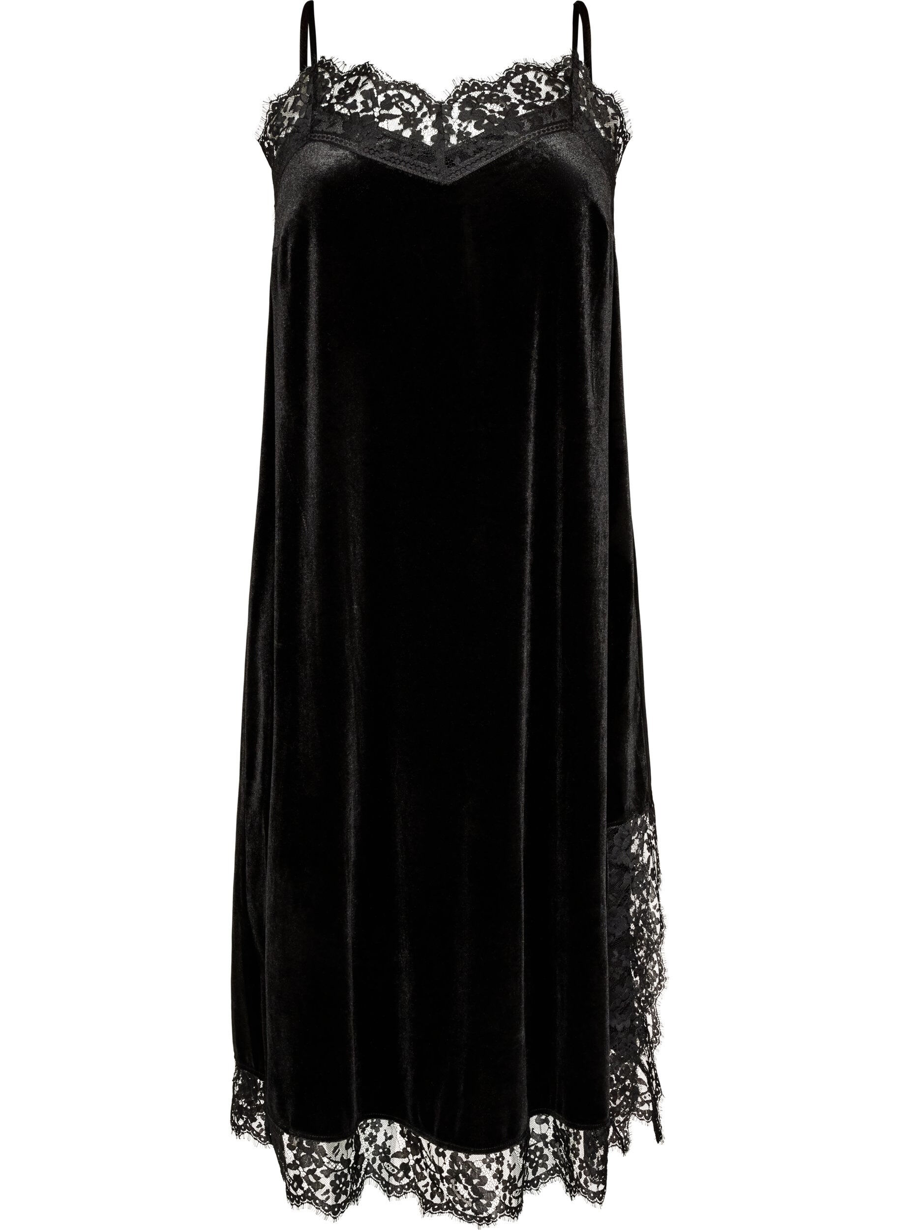 Velvet dress with lace and side slit