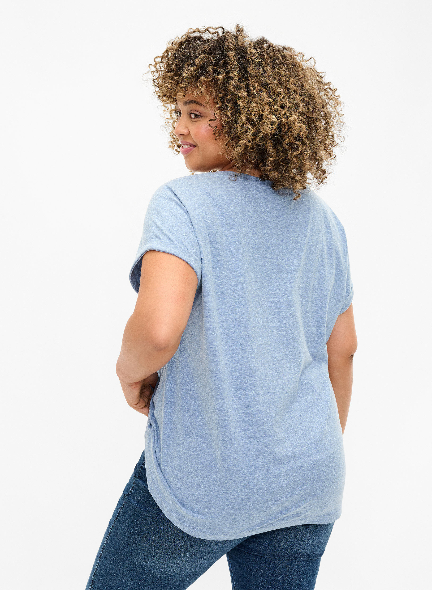 ZizzifashionMelange t-shirt with short sleeves, Blue, Model image number 2