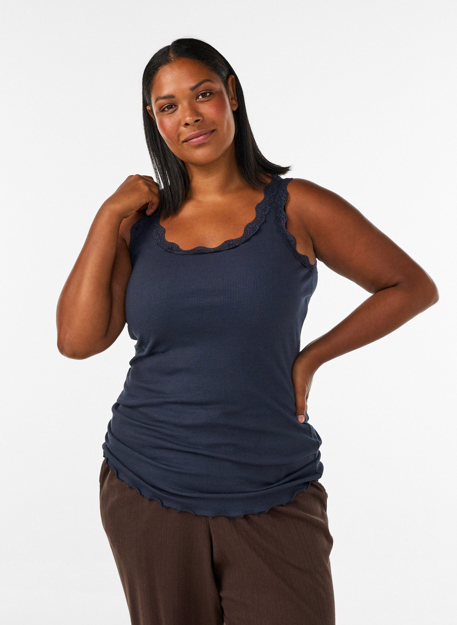Top with lace trim, Blue, Model