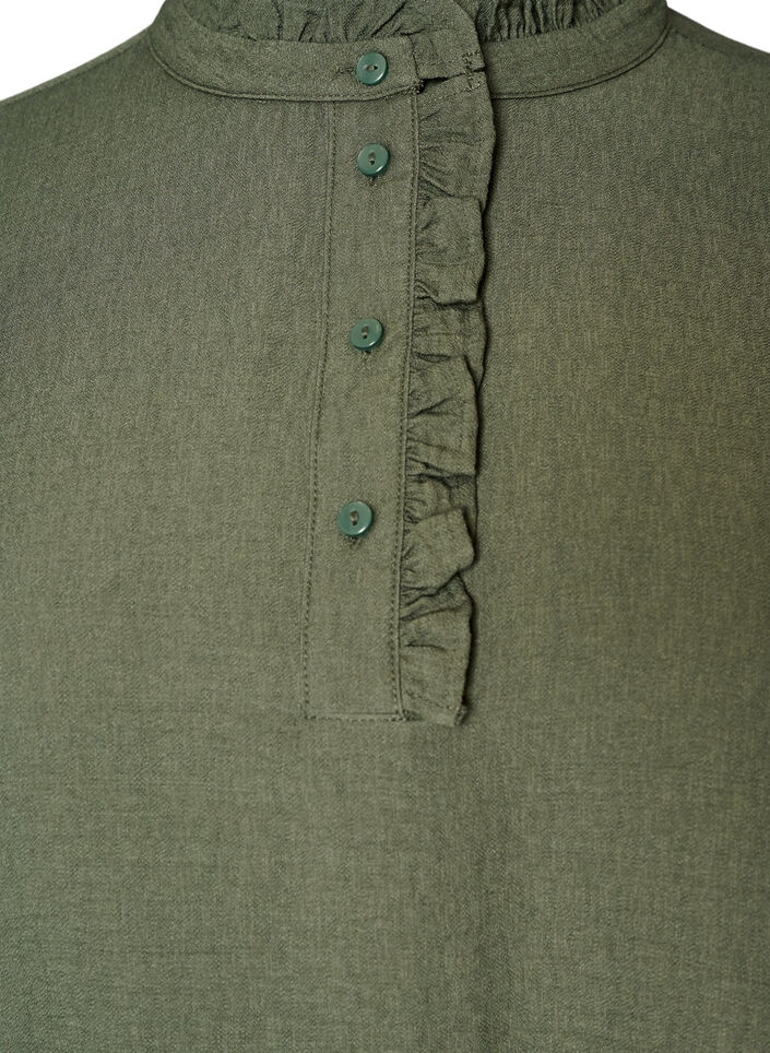 Viscose tunic with ruffles and buttons, Green, Packshot image number 2
