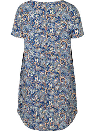 Short-sleeved tunic with a round neck, Dark Blue Paisley , Packshot image number 1