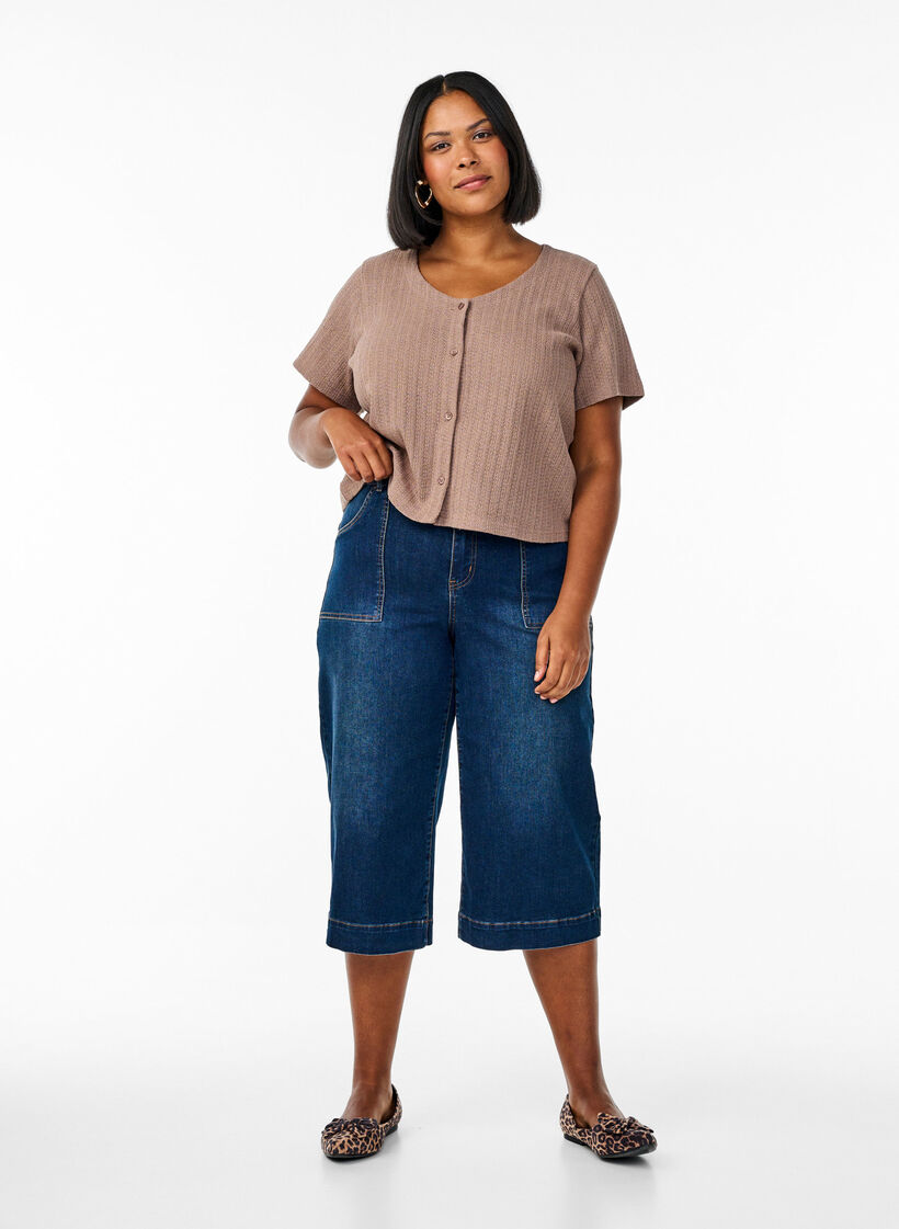 Jersey cardigan with short sleeves, Brown, Model image number 1