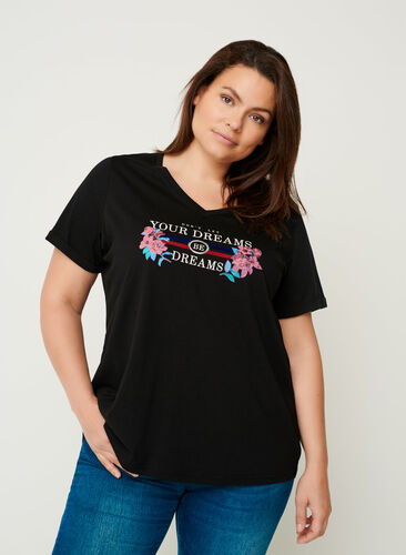 Short-sleeved t-shirt with print, Black, Model image number 0