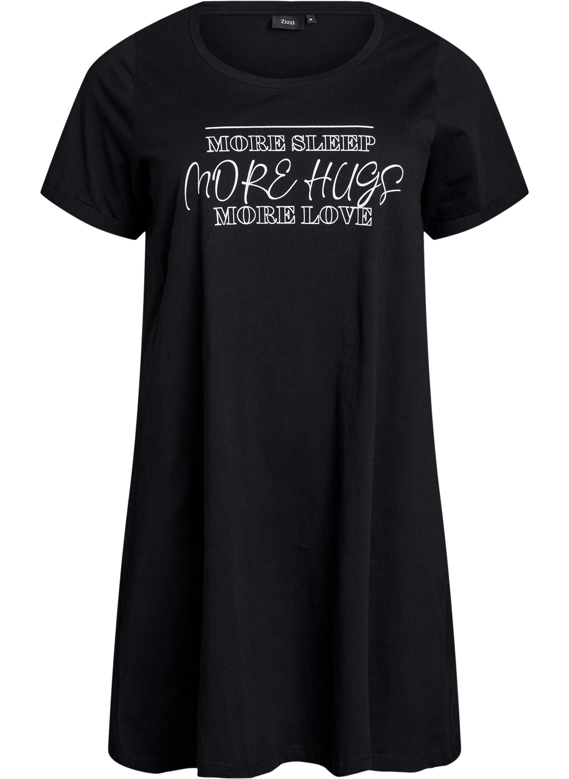 Zizzifashion Short-sleeved nightgown in organic cotton, Black, Packshot image number 0