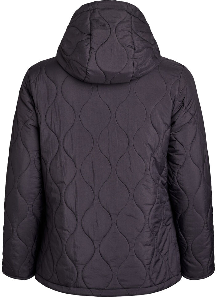 Quilted jacket with hood and pockets, Black, Packshot image number 1