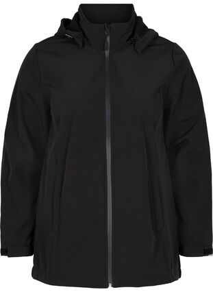 Softshell jacket with detachable hood, Black, Packshot image number 0